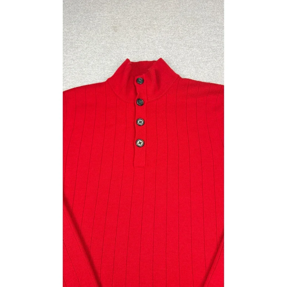 Banana Republic Mens Red Extra Fine‎ Merino Wool Mock Neck Ribbed Sweater Large